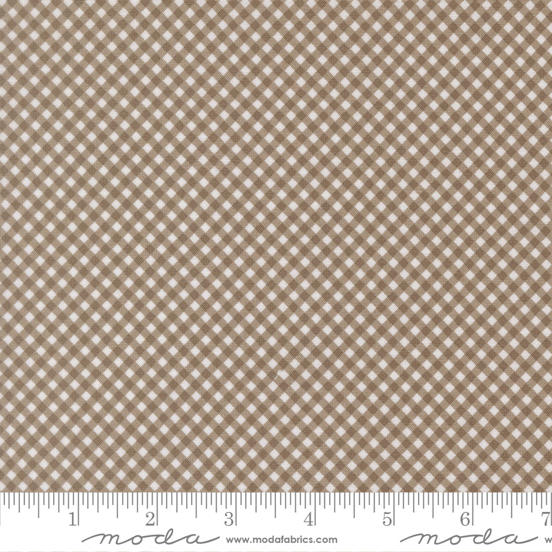 Tan and white gingham fabric.