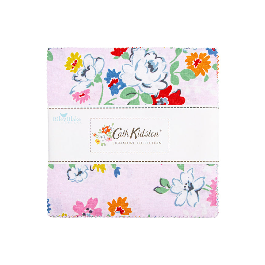A fabric charm pack stacked with a label that says Cath Kidston Signature Collection.