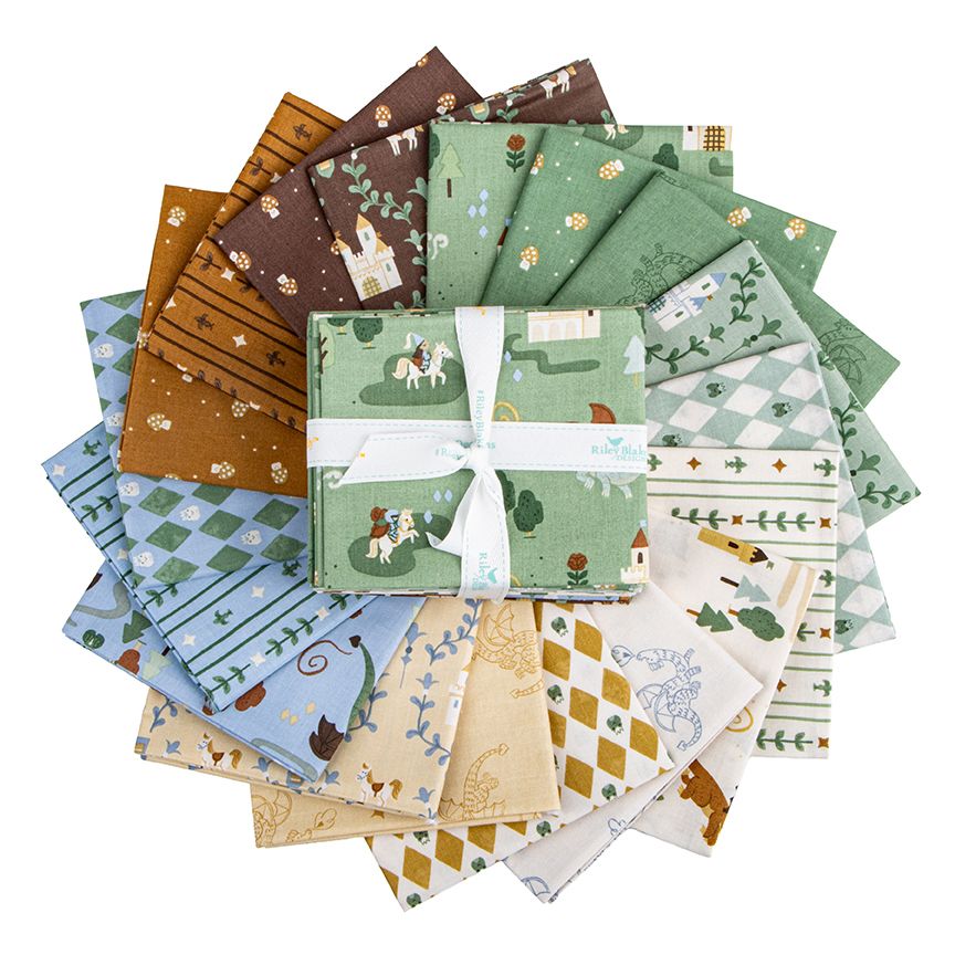 Collection of patterned fabric squares in various colors and designs.