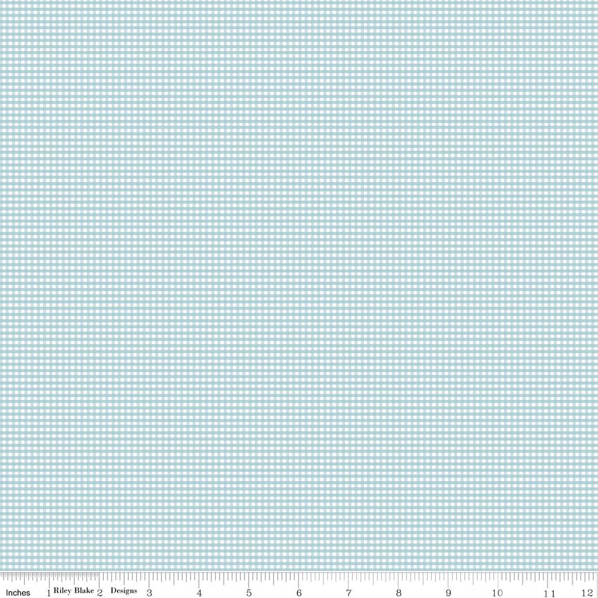 Pale blue gingham fabric swatch