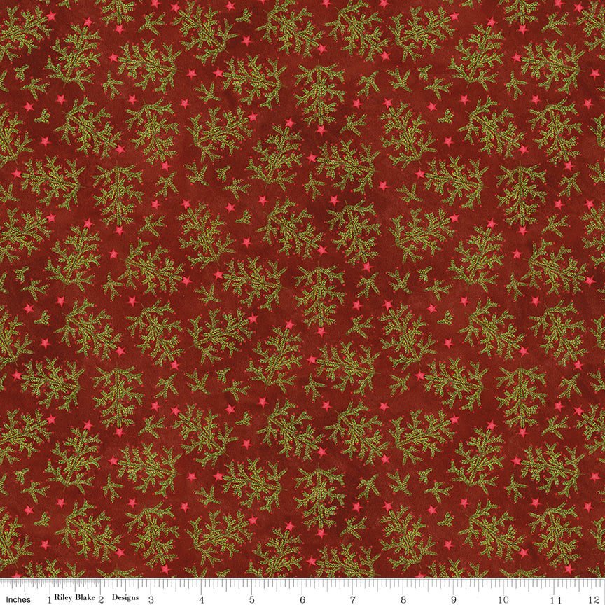 Northern Christmas Whimsical Trees Red Yardage