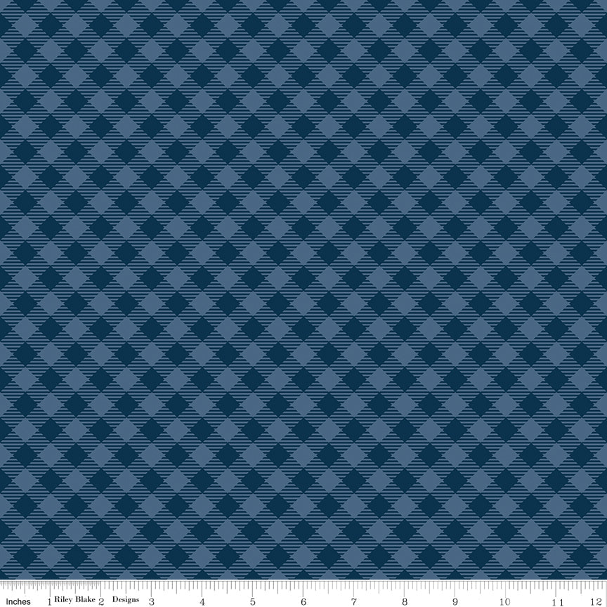 Navy fabric with a tone-on-tone gingham.