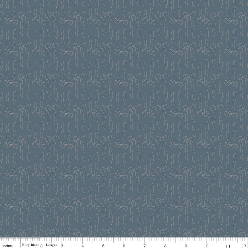 Navy fabric with line-drawn bows.