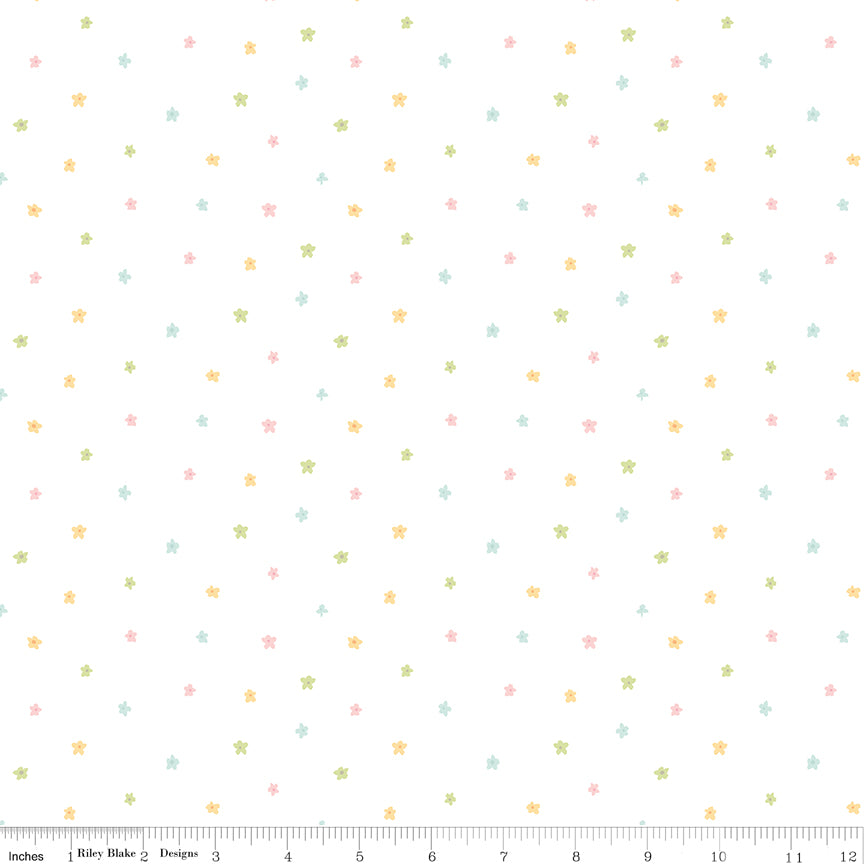 White fabric with scattered little blossoms.
