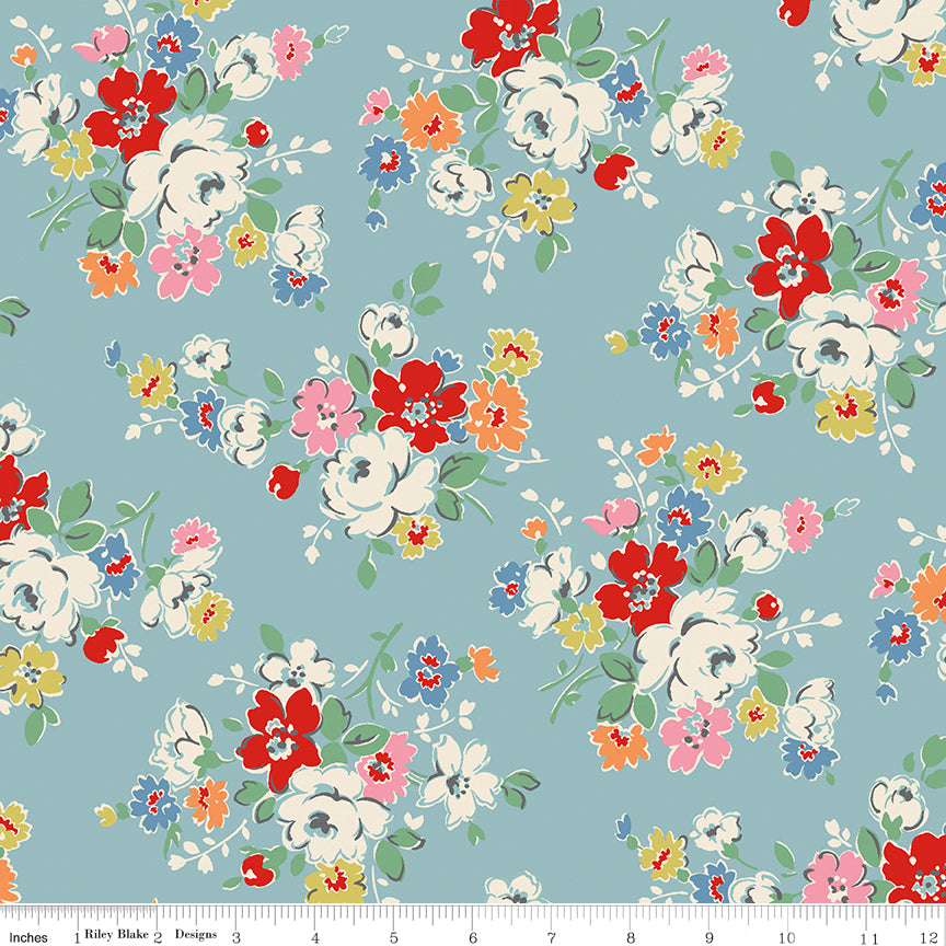 Cath Kidston Signature Collection Clifton Rose Blue floral bouquet print fabric by Riley Blake Designs