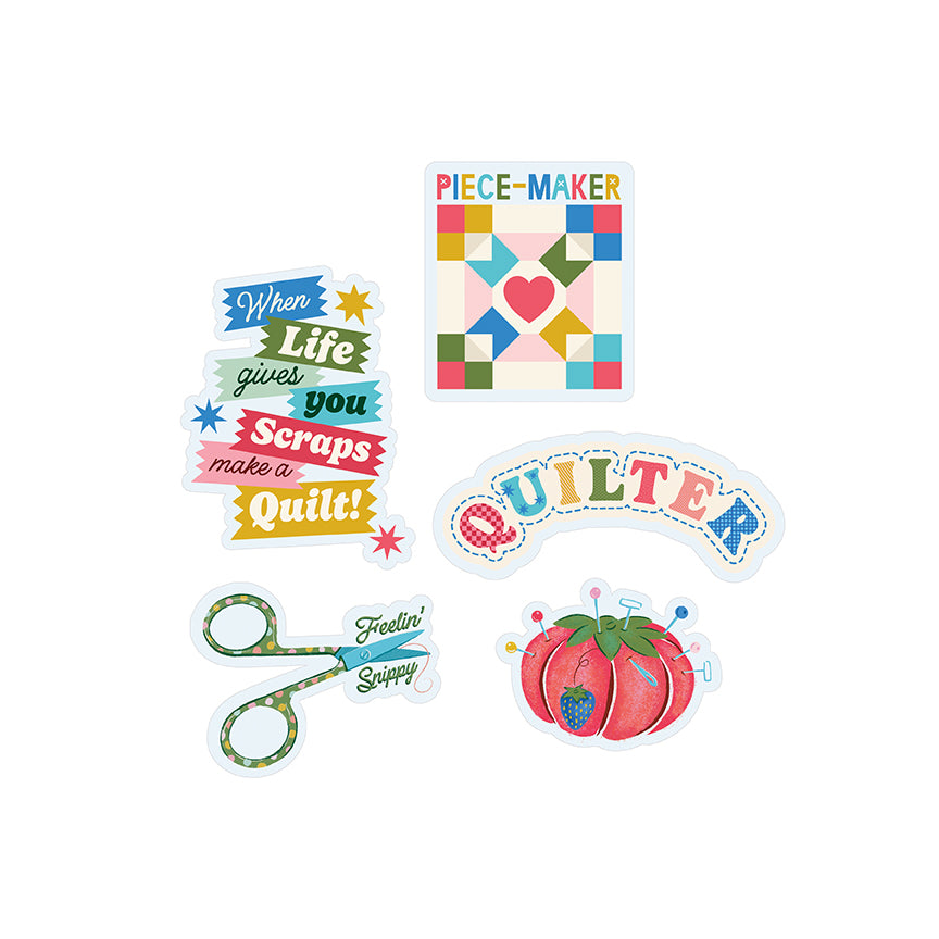 Riley Blake Designs sewing-themed vinyl stickers, pack of 6, approximately 3 inches each