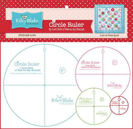 Set of four clear circle quilting rulers by Lori Holt in 2, 4, 6, and 9 inch sizes.