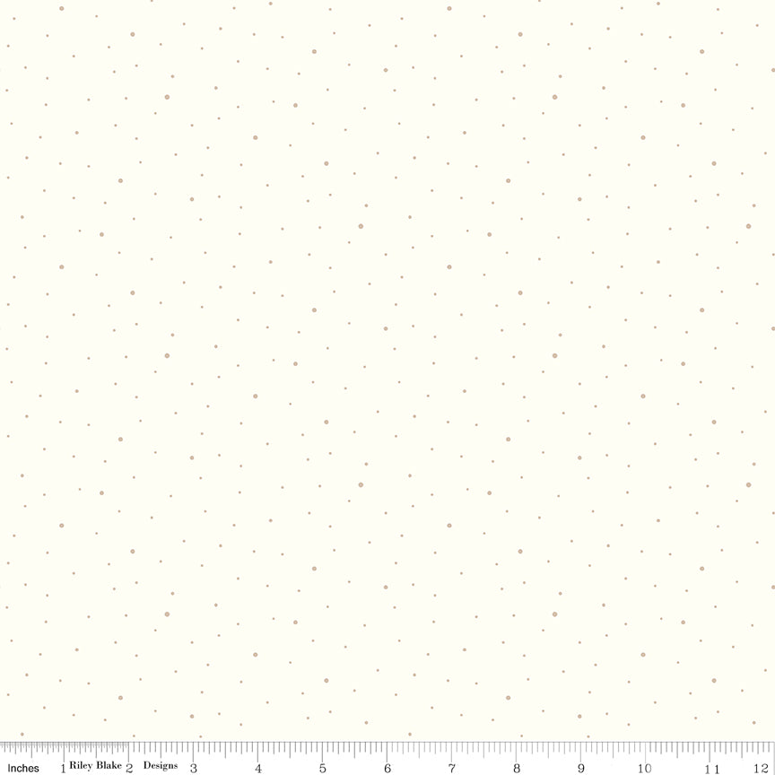 Off-white wide back fabric with scattered pin dots in two sizes, shown with a ruler along the bottom edge.
