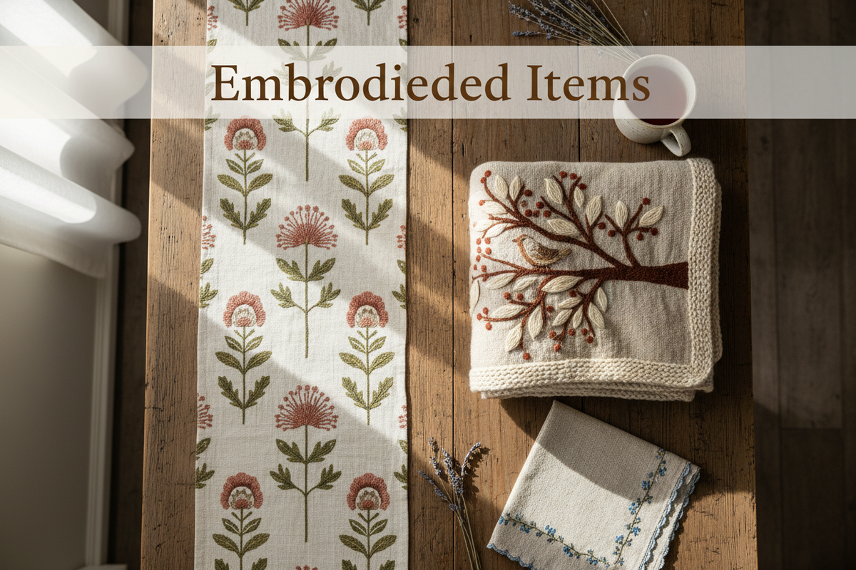Embroidered items from Green Acres Timber and Threads