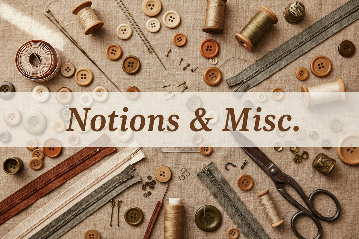 Assorted sewing notions and quilting supplies including thread, scissors, and rulers