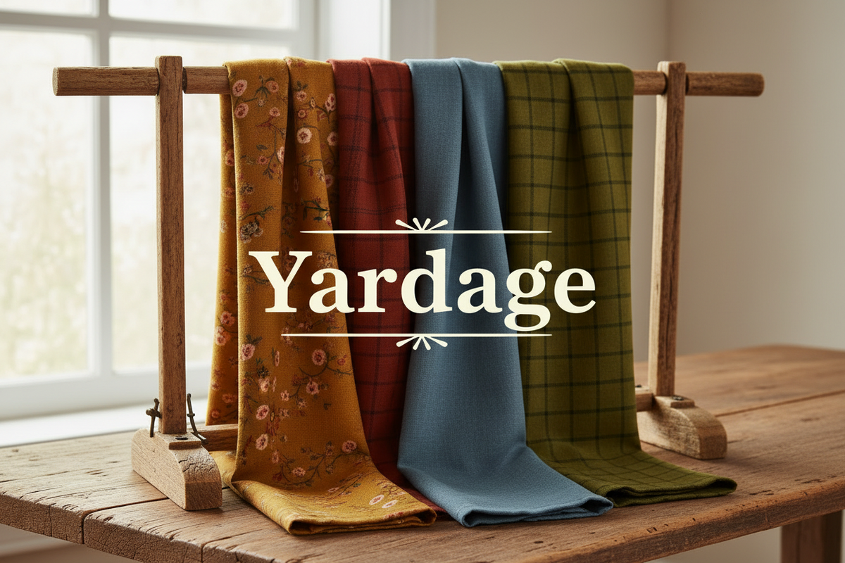 Colorful bolts of quilting fabric by the yard in a variety of designer prints and patterns
