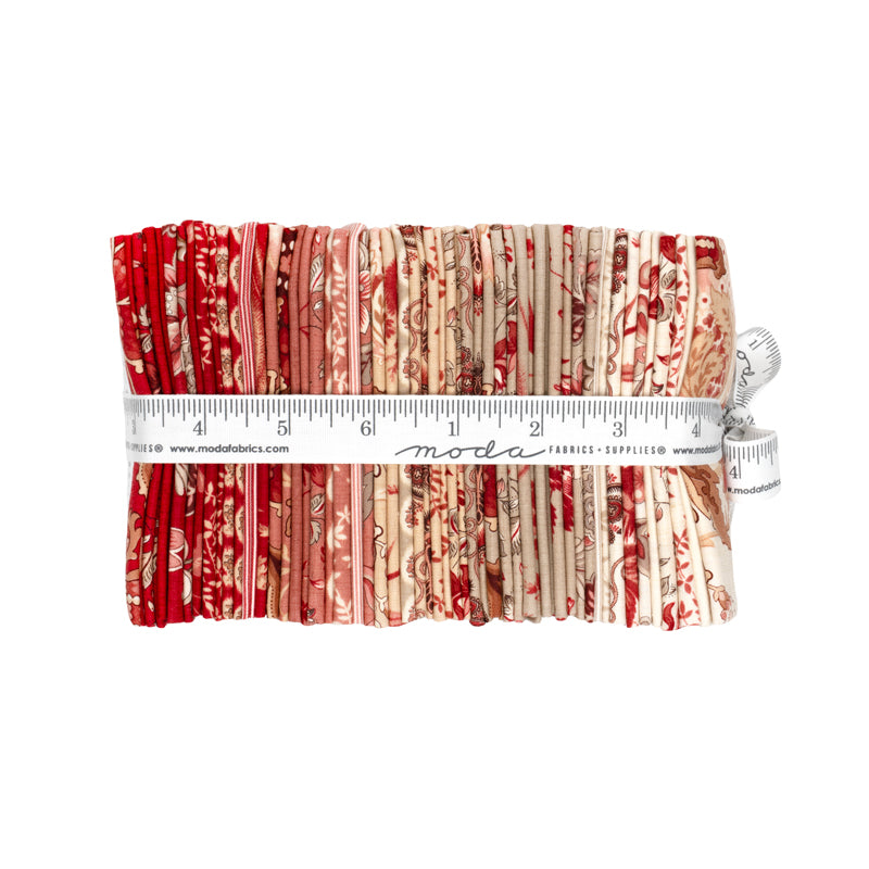 Fat quarter bundle turned sideways of Le Jardin Rouge by French General for Moda Fabrics.  Reds, pinks and creams.