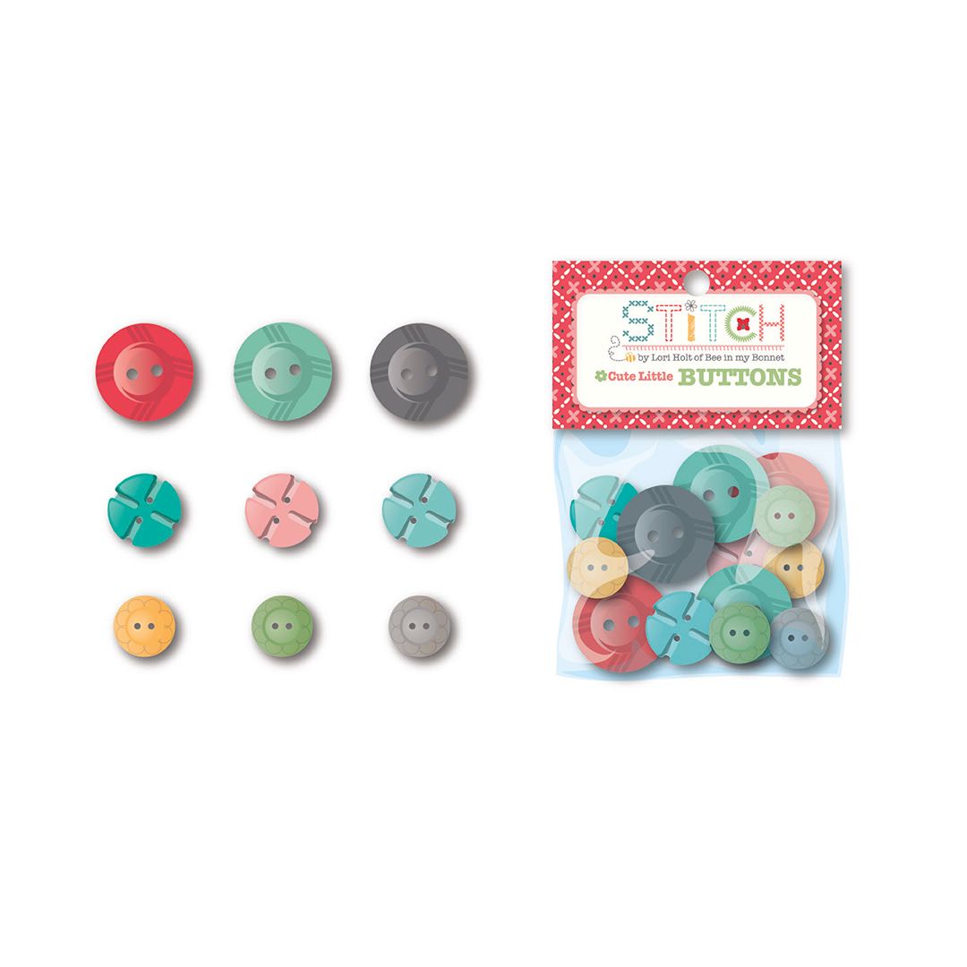 Colorful buttons with a 'Crafter's Workshop' packaging on a white background