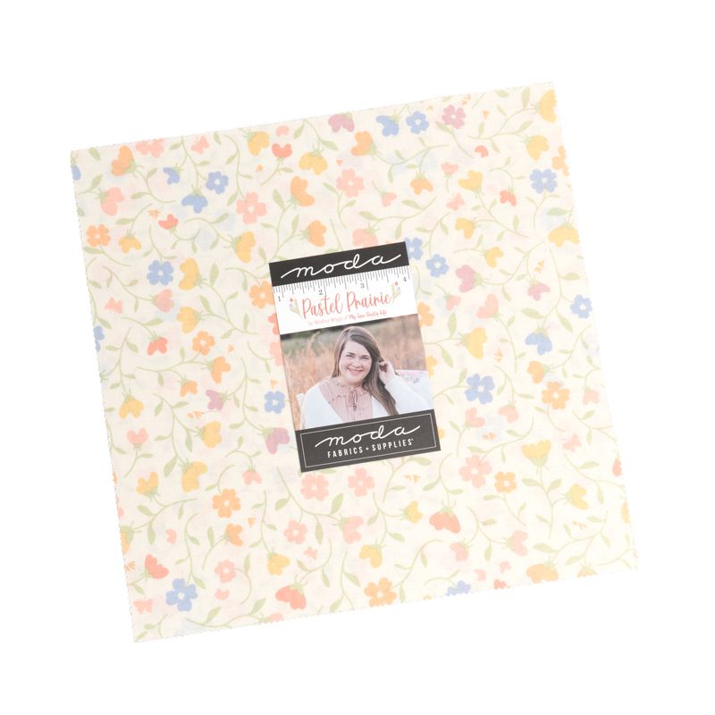 Floral fabric with Moda label on a white background