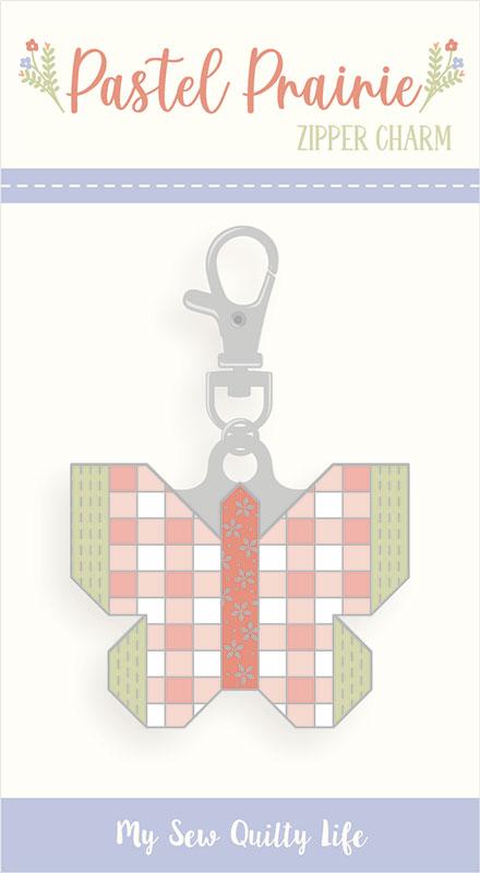 Butterfly-shaped zipper charm with plaid pattern on a white background, branded 'My Sew Quilty Life'.