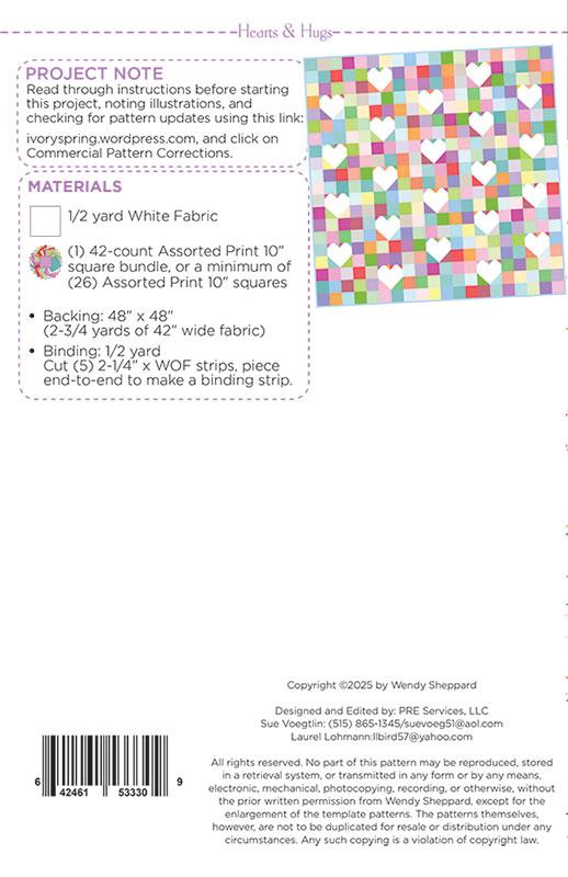 Back cover of a pattern on a white background with text and branding details.