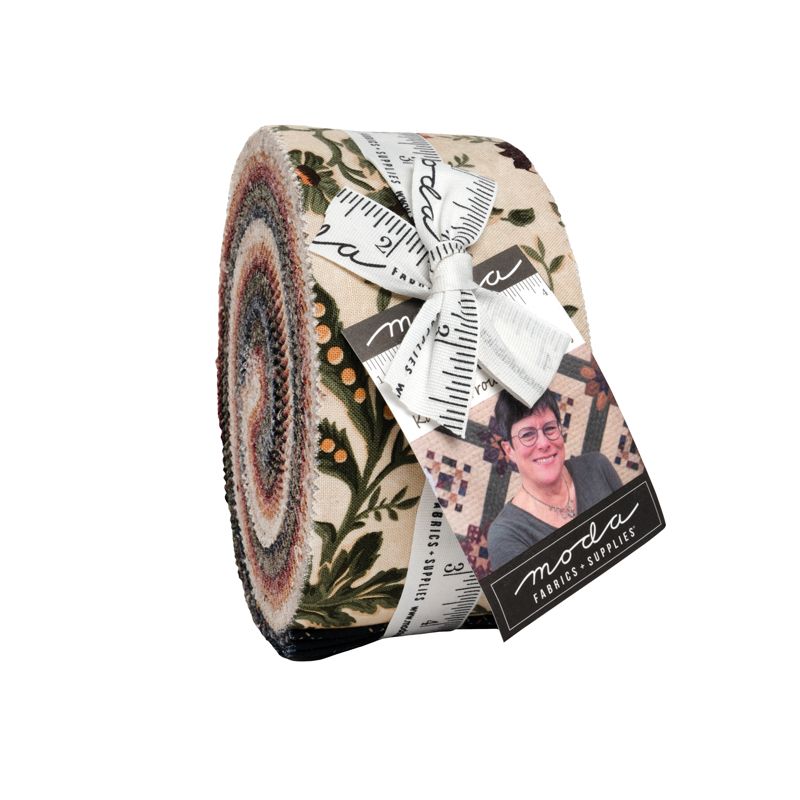 Fabric roll with a decorative label on a white background