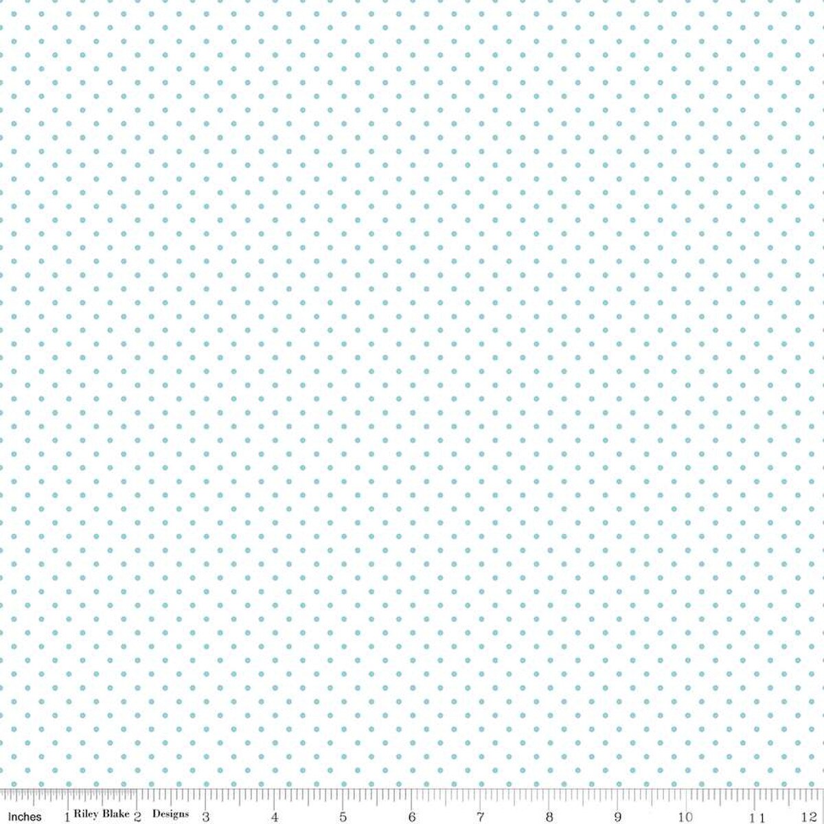 White fabric with small aqua polka dots
