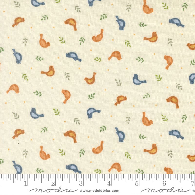 Family Tree Tossed Birds Warm White Yardage