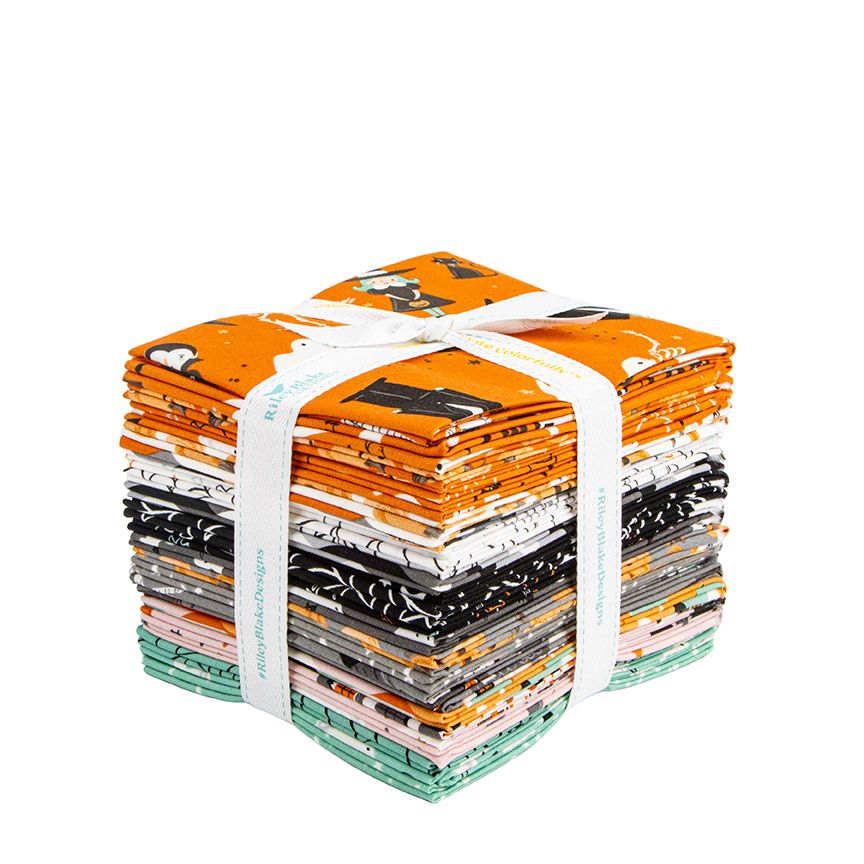 Halloween fat quarter bundle with a white ribbon on a white background