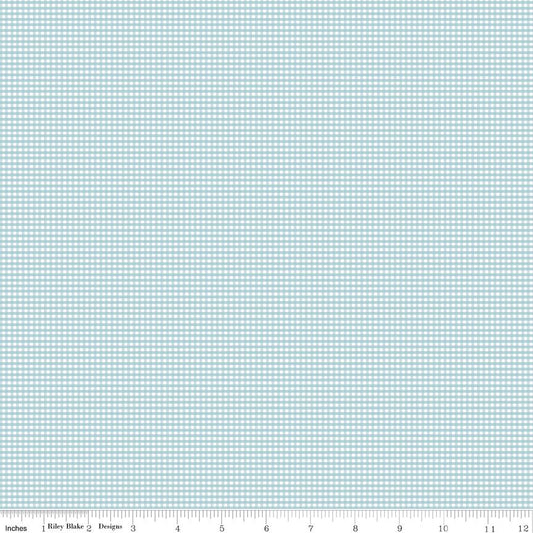 Pale blue gingham fabric swatch