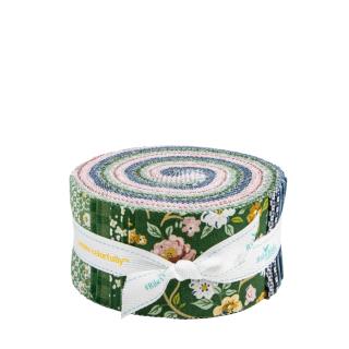 Roll of fabric with floral pattern on a white background