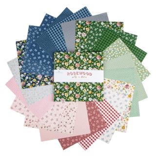 Collection of fabric swatches with various patterns and colors, featuring the brand 'Rosewood'.