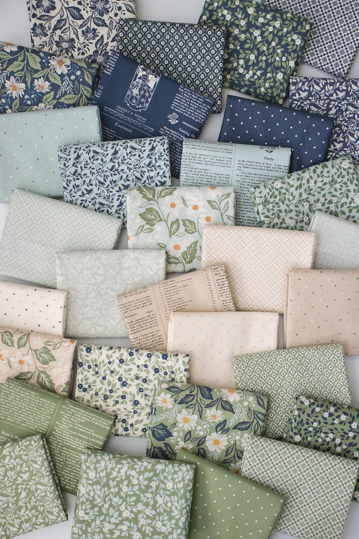 Collection of various fabric swatches in different patterns and colors.
