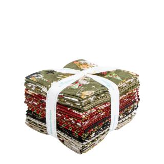 Stack of fabric bundles tied together on a white background