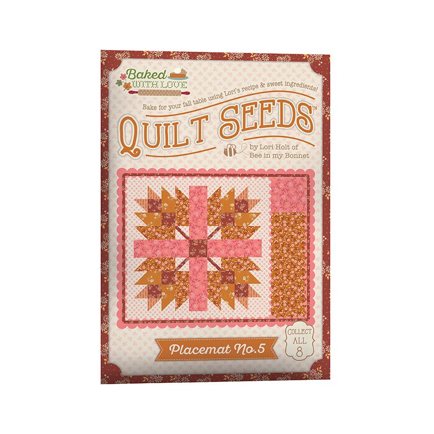 Quilt Seeds placemat or quilt block pattern with quilt design and branding on a white background