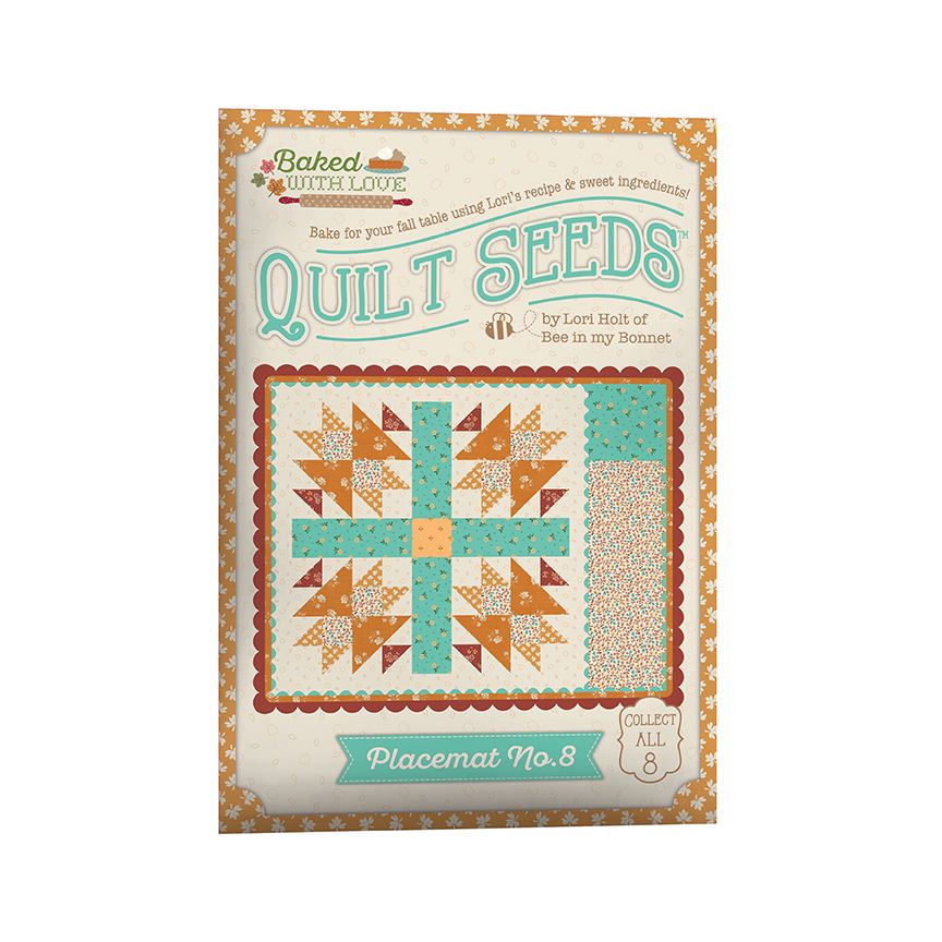 Quilt Seeds placemat or quilt block pattern with quilt design and branding on a white background