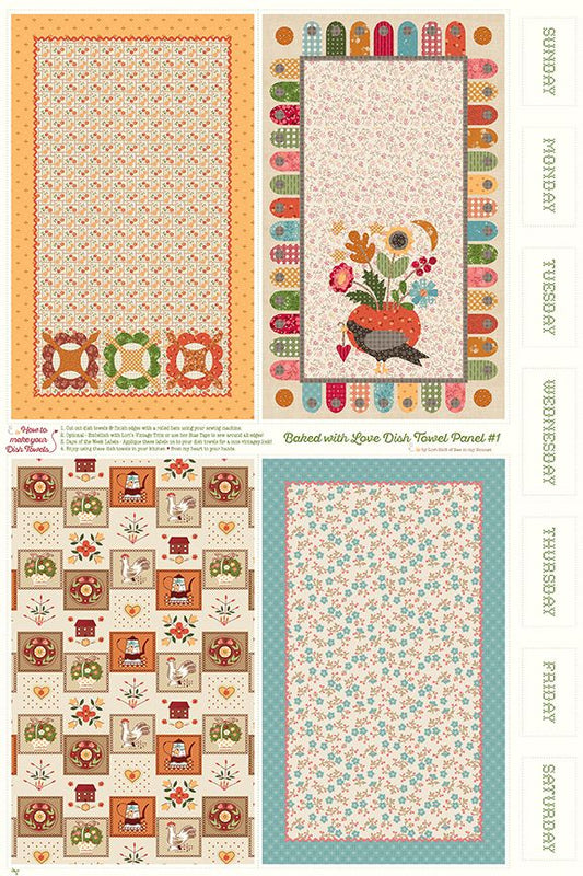 Fabric panel with 4 dishtowels to sew in various patterns and designs.
