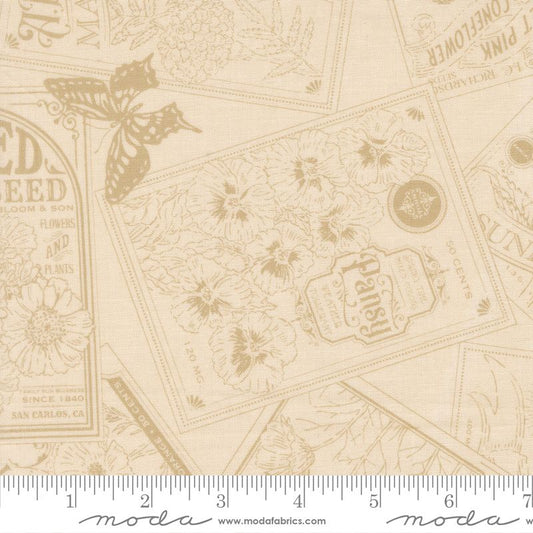 Cream fabric with vintage-style print and Moda label