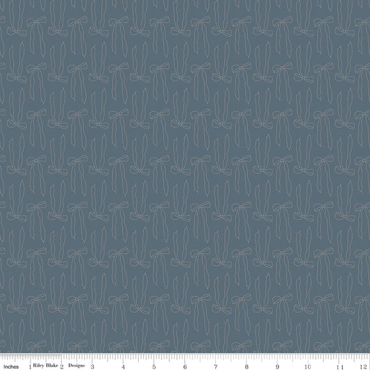 Navy fabric with line-drawn bows.