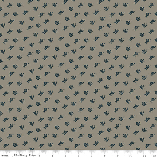 Light gray fabric with scattered blossoms.