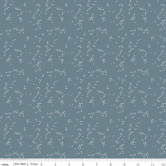 Blue fabric with scattered hearts.