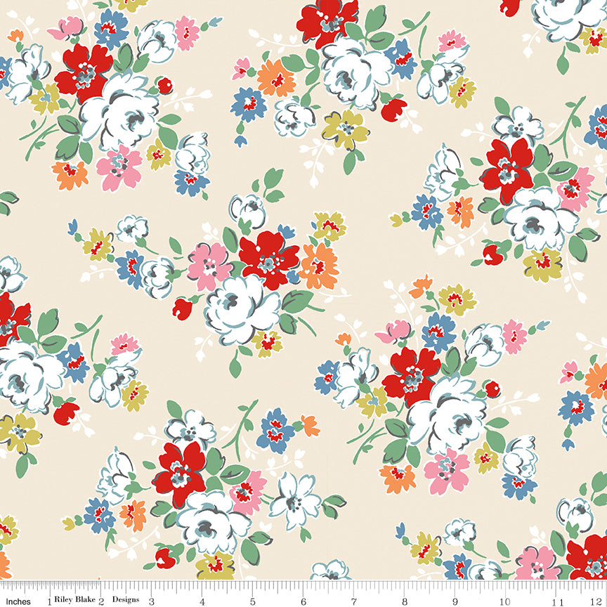 Clifton Rose Cream floral bouquet print fabric by Cath Kidston for Riley Blake Designs