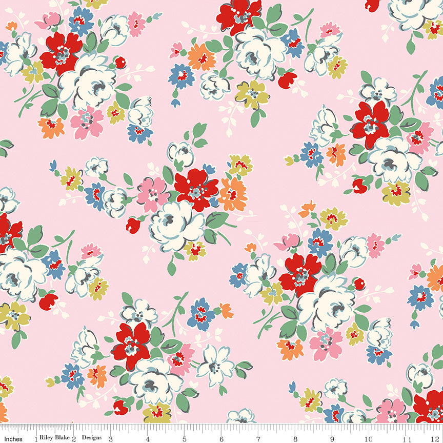Clifton Rose Pink floral bouquet print fabric by Cath Kidston for Riley Blake Designs