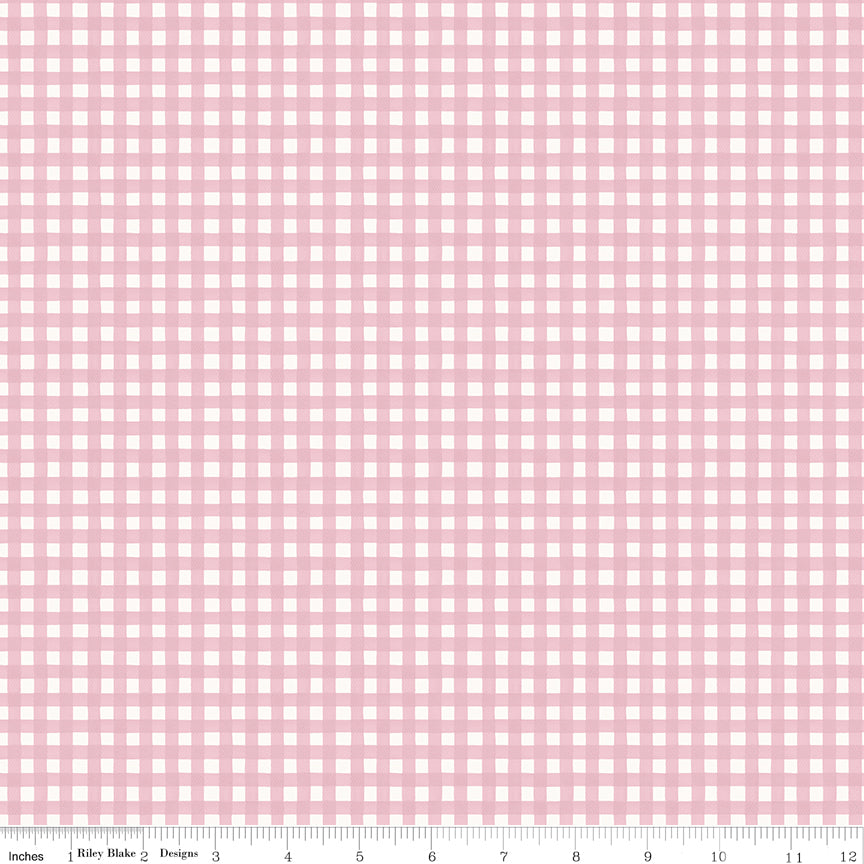 Fabric swatch with pink and white gingham.