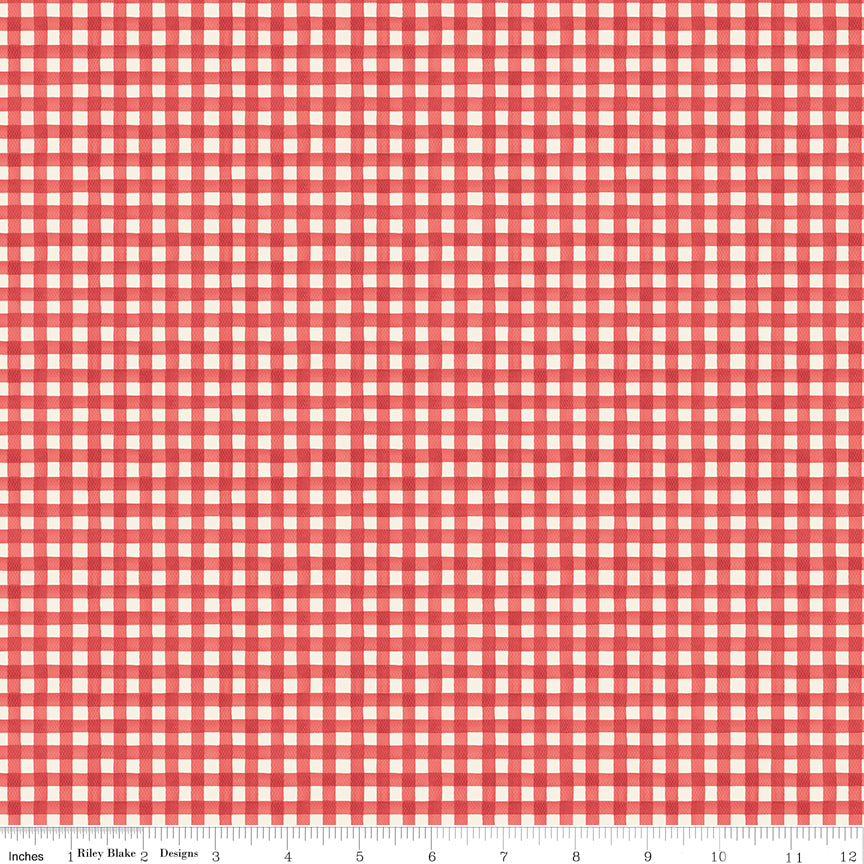 Fabric swatch showing red and white gingham.