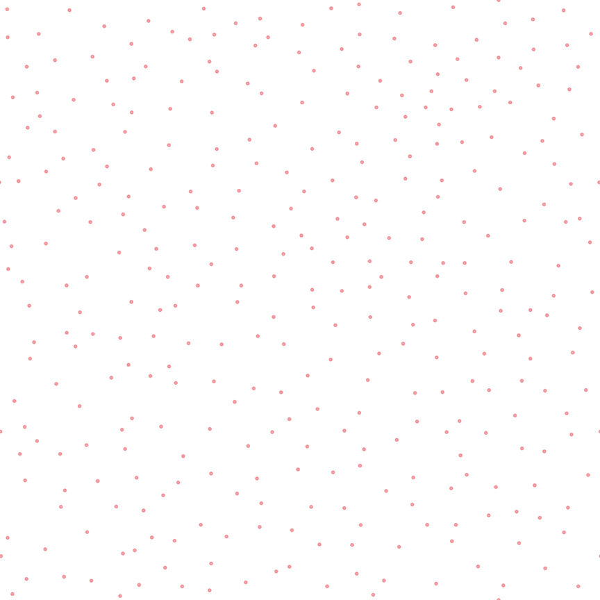 White fabric with scattered pink pin dots.