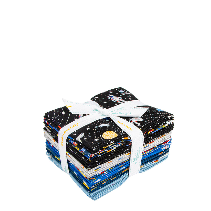 Reach for the Stars with NASA fat quarter bundle, folded and stacked.